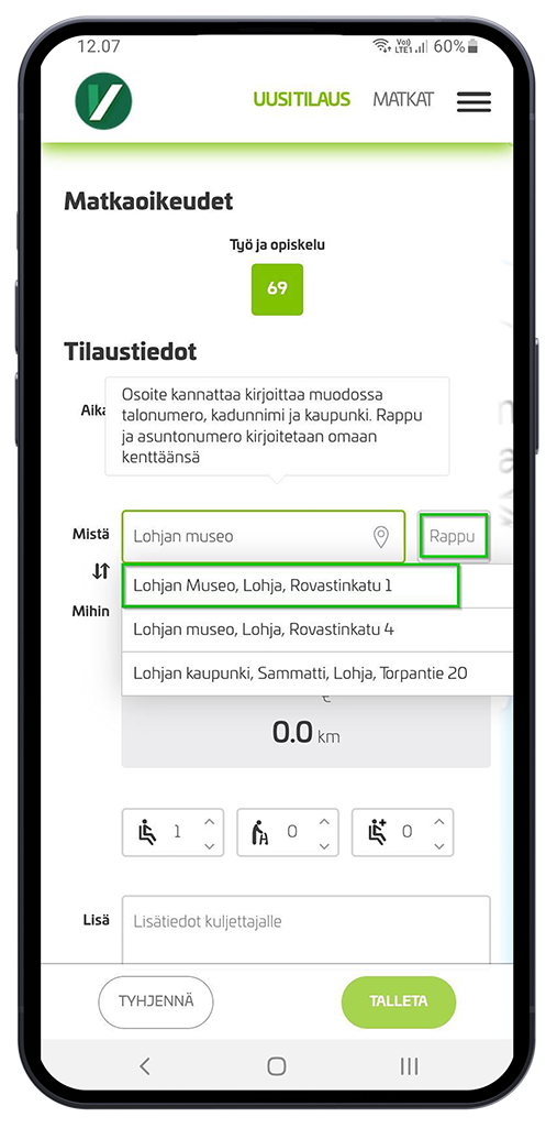 Valitse osoite