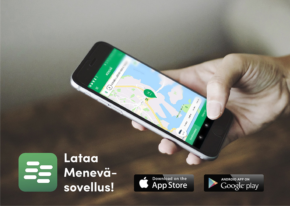 Menevä sovellus kädessä